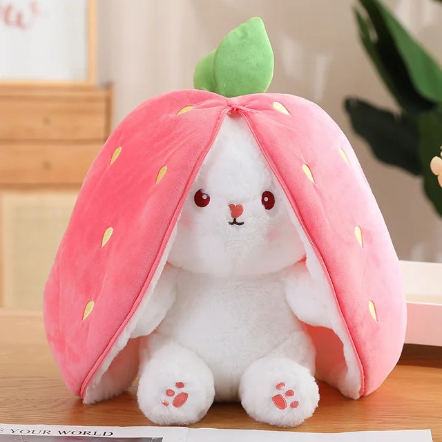 Kawaii Fruit Transfigured Bunny Plush Toy Cute Carrot Strawberry Turn into Rabbit Plush Toy Kids Birthday Christmas Gift